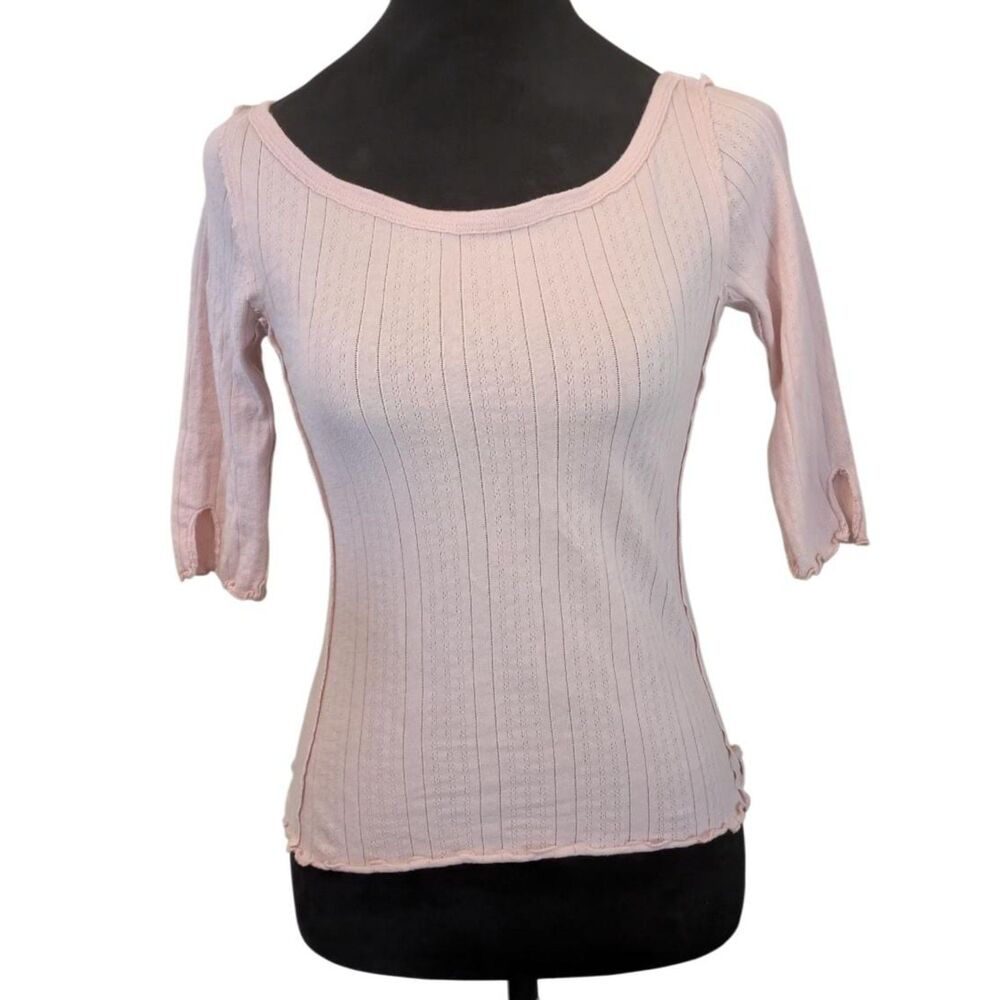 Free People Dark Coquette Balletcore Pointelle Scoop Top Baby Pink, XS